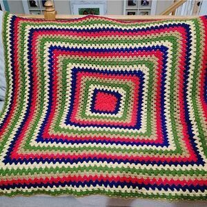 New Vtg Granny Geometric Square Afghan Blanket